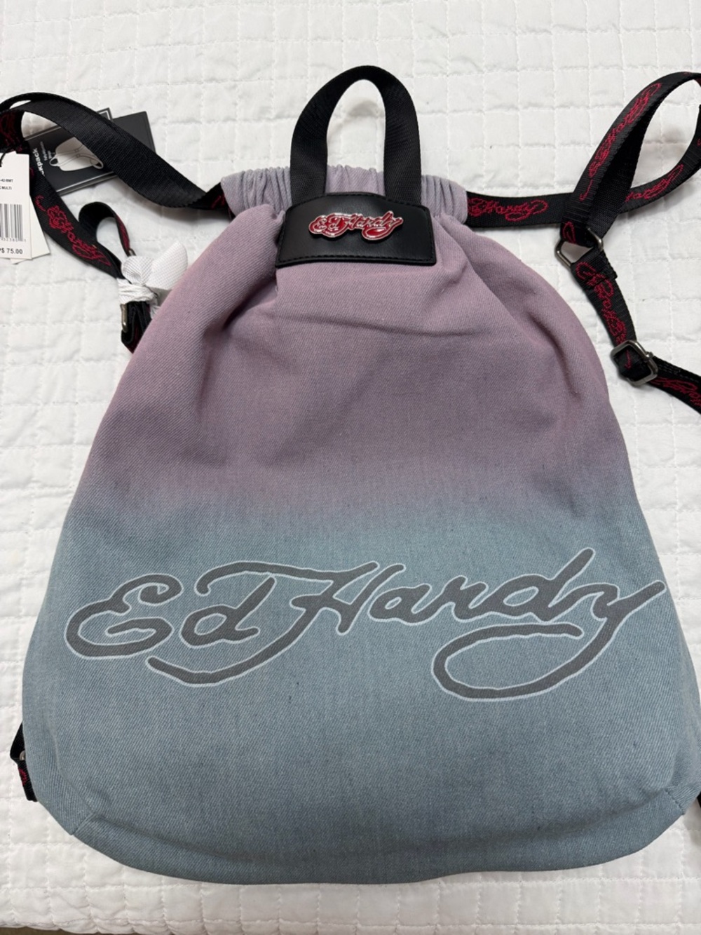 Ed Hardy Skull Heart Rhinestone Drawstring Backpack NWT - Picture 6 of 8